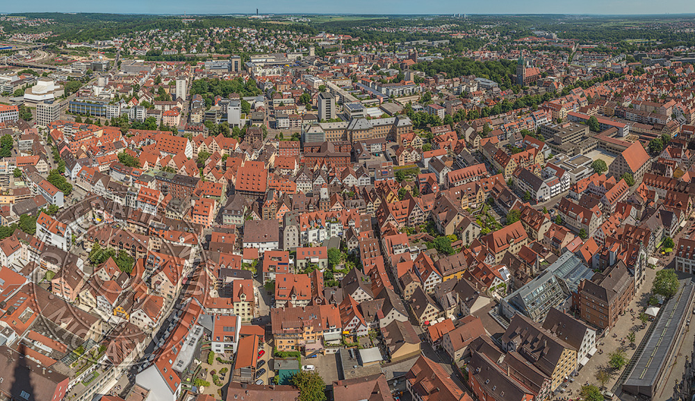 Ausschnitt Oststadt von Ulm: Panoramafotografie mit 360°-Blickwinkel vom Ulmer Münster